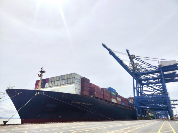 兴业配资 中远海运泰国林查班快线首航南沙港区